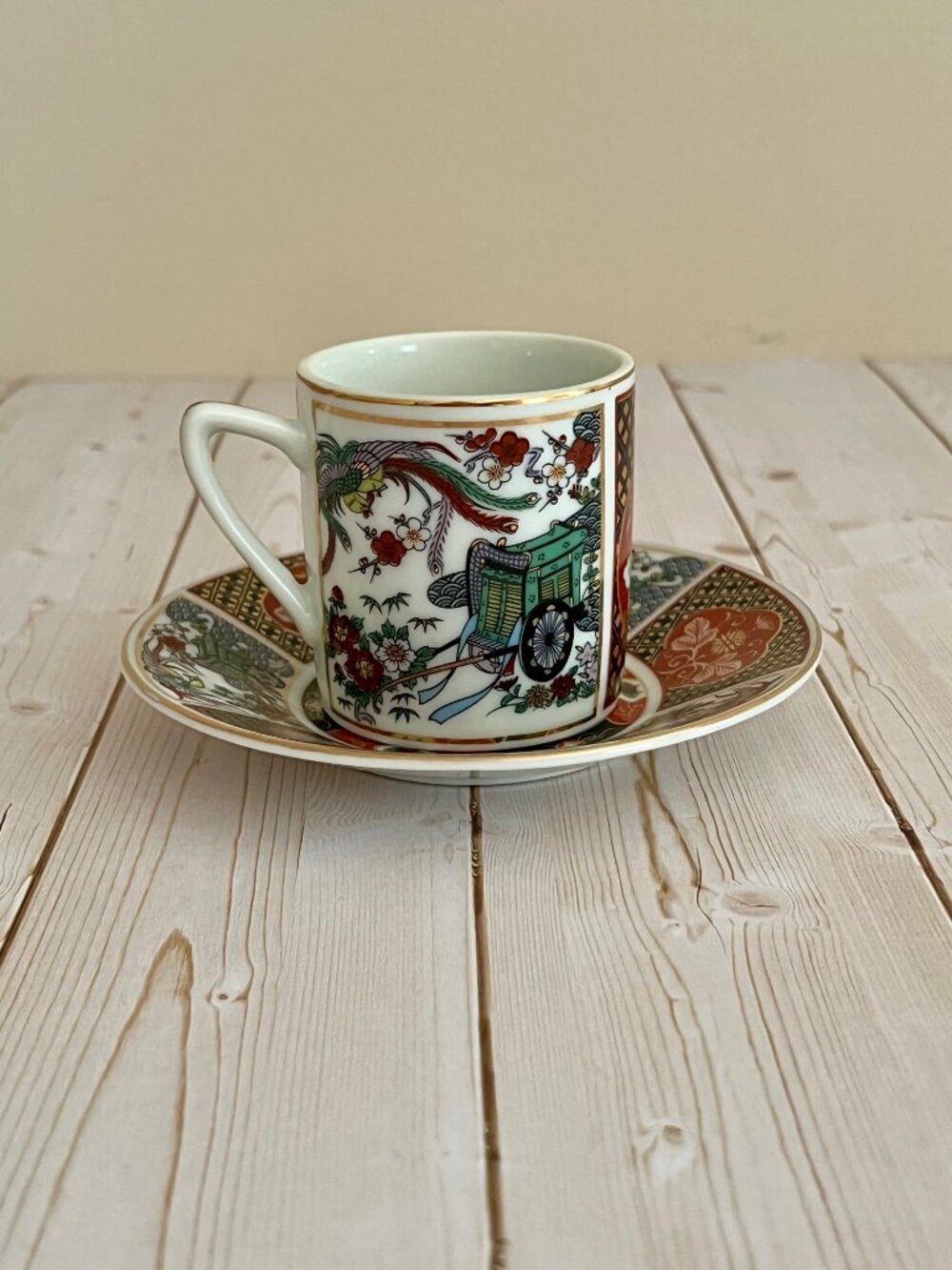 Vintage Japanese Imari-Style Demitasse Red Cup & Saucer Made in Japan